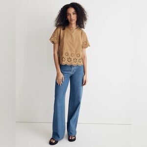 NWT Madewell Floral Eyelet Crop Top - Olive Surplus Tan - Medium